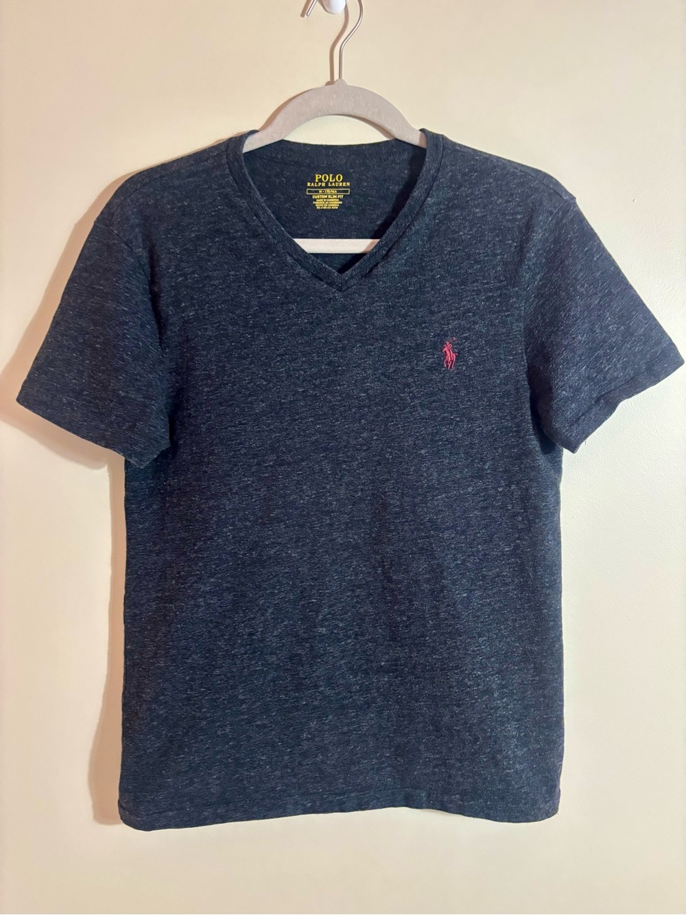 Polo by Ralph Lauren Men's Classic Charcoal V-Neck Tee with Red Pony size Medium